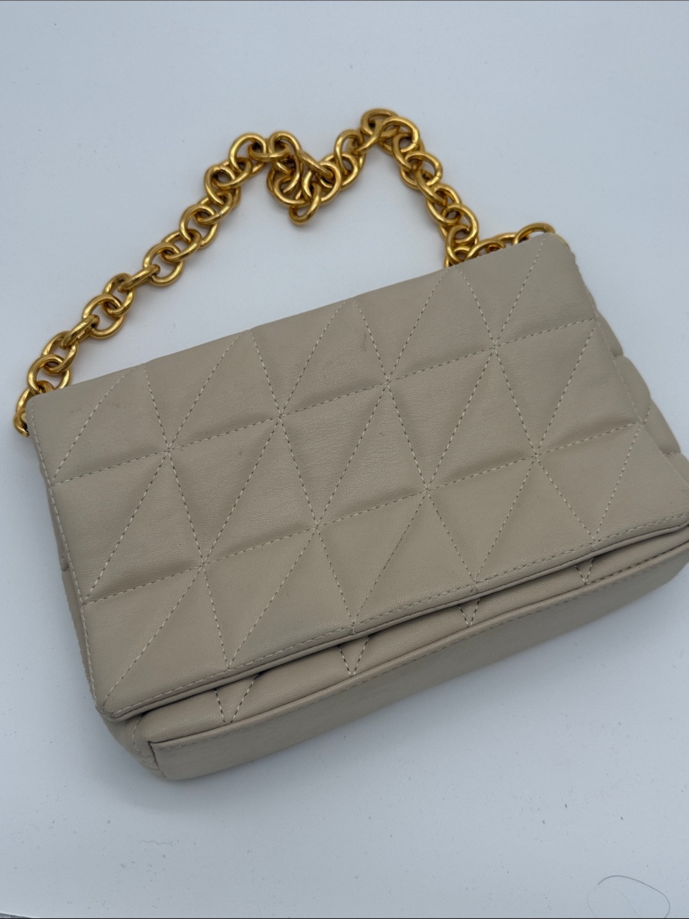 Cream Quilted Crossbody Bag Gold Chain Shoulder Purse